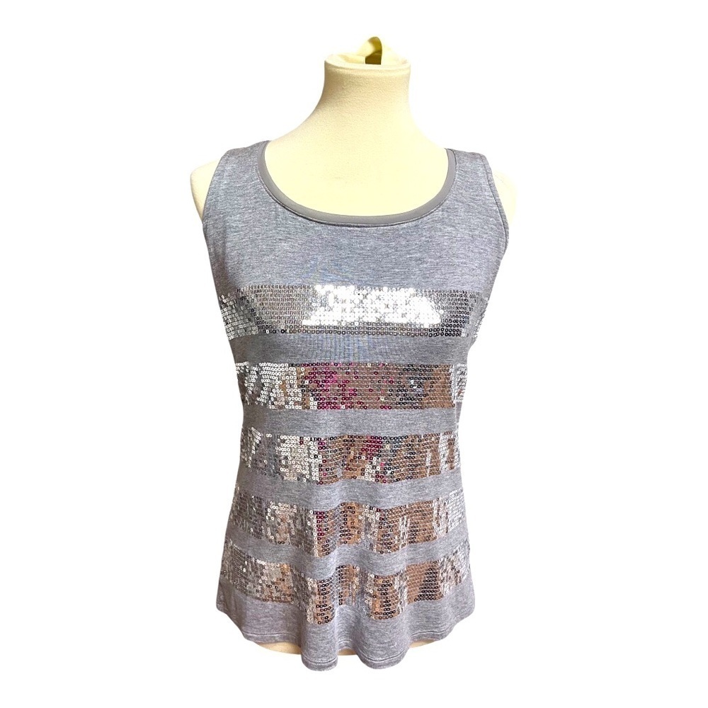 White House Black Market Gray Sequin Tank Top.